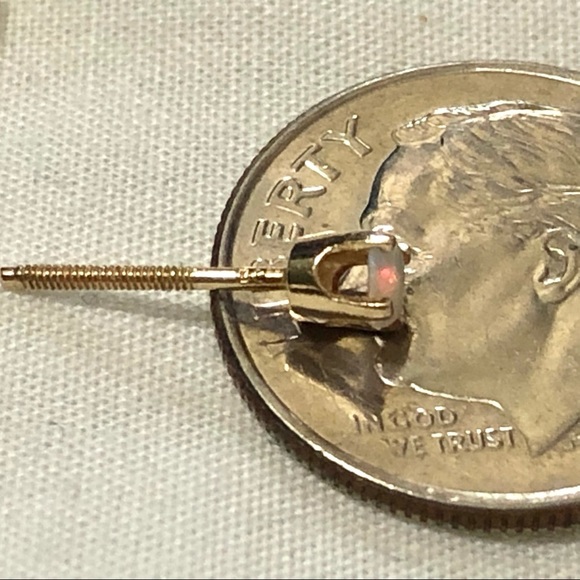 14KT GOLD & GENUINE ROUND OPAL YOUTH GIRLS  EARRINGS - Picture 13 of 15